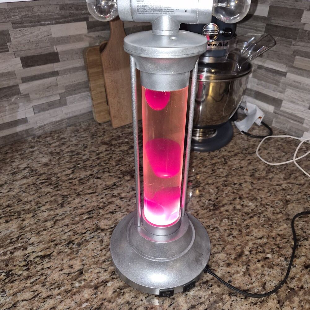 2000s Desk Lava Lamp Industrial UFO Style Red Lava Clear Works No Shade READ*